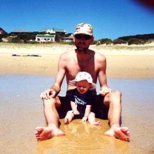 Emma and Dad at the dog beach